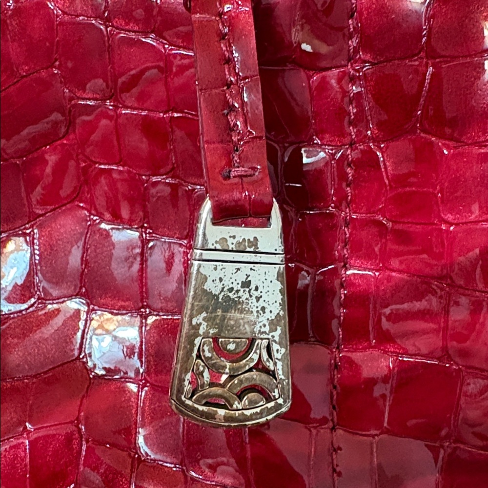 Brighton Bria Croc Embossed Red Patent Leather Crossbody Messenger Bag - Picture 9 of 13